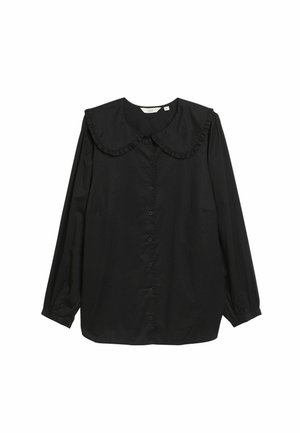 Sort skjorte med knapper lavet af glat stof, med stor flæsekant, lange ærmer og en afslappet pasform med subtil tekstur.