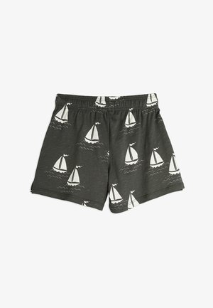 Șorturi gri dintr-un material moale, decorated cu un model de velieri albe și valuri. Talie elastică pentru confort. Design casual.