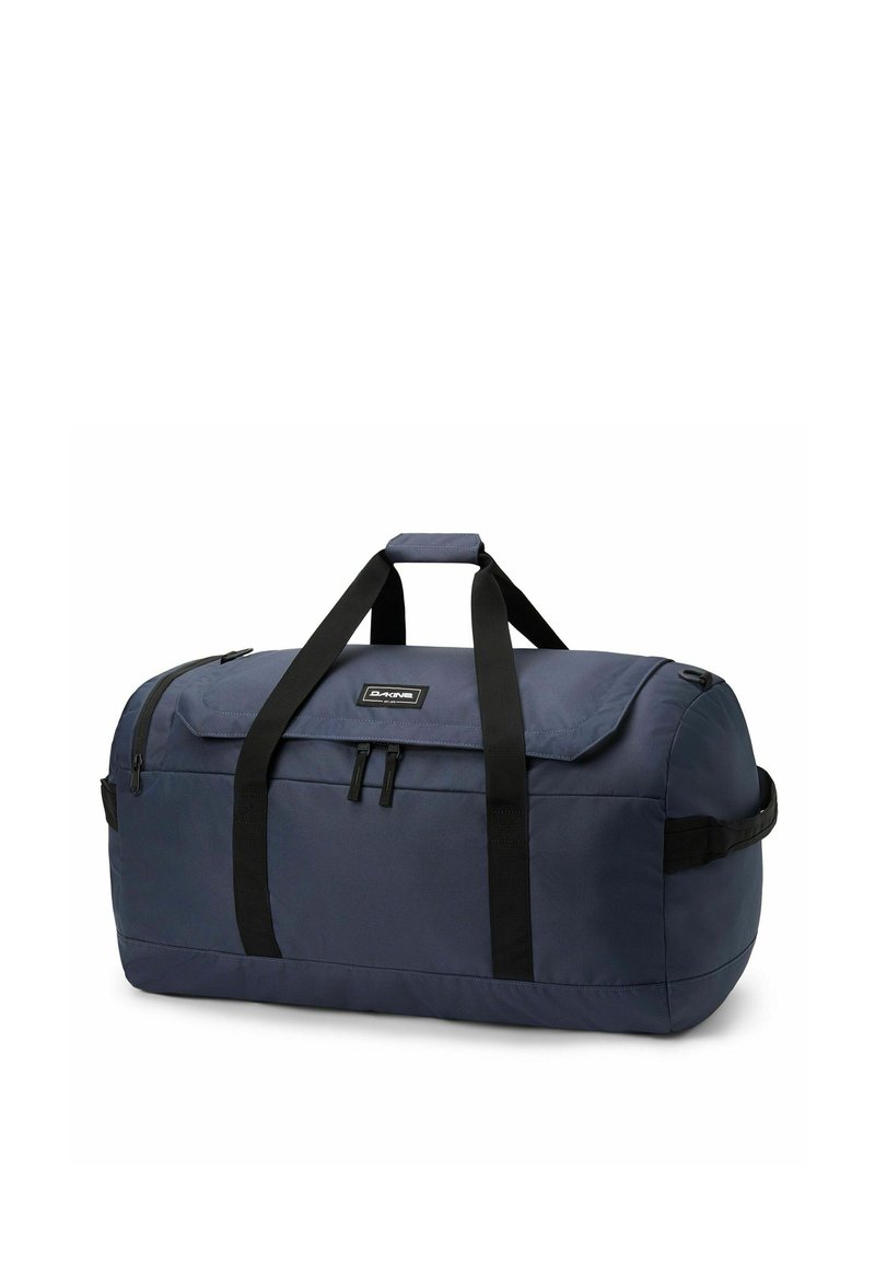 Borsa da viaggio marina in tessuto resistente, con doppi manici superiori, tracolla regolabile e due tasche con cerniera sulla parte anteriore.