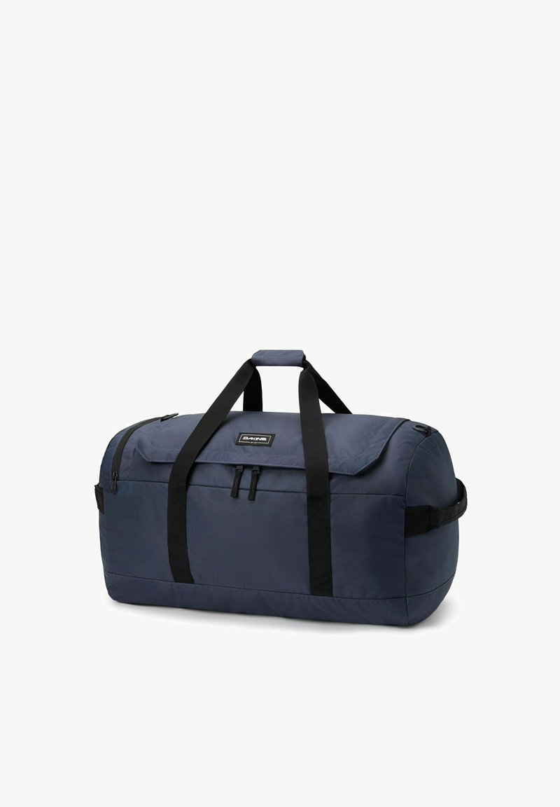 Borsa da viaggio marina in tessuto resistente, con doppi manici superiori, tracolla regolabile e due tasche con cerniera sulla parte anteriore.