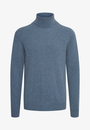 Ljusblå, ribbad polotröja i mjukt material. Långa ärmar och figursydd design skapar en mysig, strömlinjeformad silhuett.