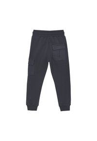 Mørkegrå joggebukser laget av bomullsmiks, med elastisk midje, ribbede ankler og to cargo-lommer på sidene.