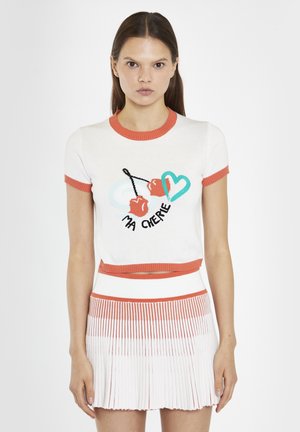 Intarsia Knit Crop - T-shirts print - white coral multi