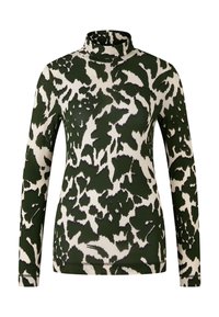 Langärmliges Turtleneck-Shirt mit dunkelgrünem und weißem abstraktem Blumen-Camouflage-Muster.