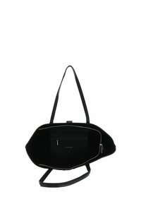 Černá taška na rameno s hladkým koženým povrchem, uzavíratelná na zip a dvěma dlouhými popruhy. Vnitřek obsahuje malou kapsu na zip.