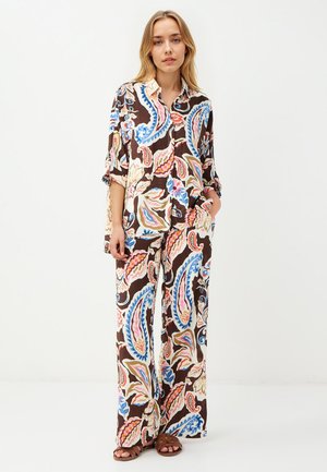 WIDE LEG  WAIST FLORAL PATTERNED  - Pantaloni - brown