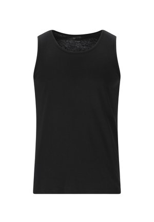 Zwarte mouwloze tanktop van zacht katoen, met een ronde halslijn en een gladde textuur, zonder zichtbare patronen of accenten.
