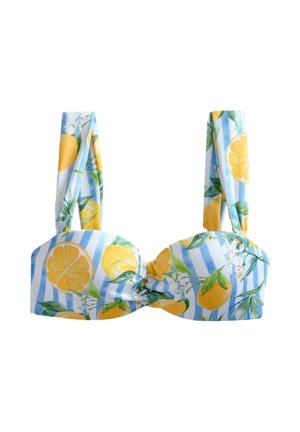 Next PADDED WIRED BANDEAU - Sutien costum de baie din două piese - white blue pique stripe lemon print