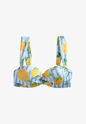 Next PADDED WIRED BANDEAU - Bikini felső - white blue pique stripe lemon print