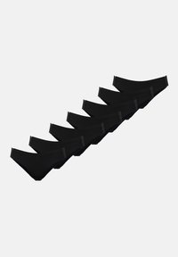 Μαύρο βαμβακερό μπικίνι εσώρουχο, με ομαλή υφή, ελαστικό ύφασμα και σχεδιασμό με χαμηλή γραμμή μέσης και ελαστική ζώνη. Εμφανίζονται έξι τεμάχια.