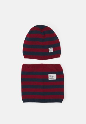 EXCLUSIVE STRIPE BEANIE & SNOOD UNISEX SET - Muts - rot/navy