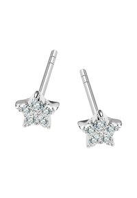 Srebrne kolczyki w kształcie gwiazdy z polerowanego srebra z błyszczącymi, przezroczystymi kamieniami szlachetnymi, z wykończeniem o wysokim połysku i zapięciem na przeszłość dla bezpiecznego noszenia.