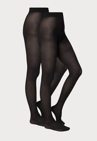 Czarne półprzezroczyste rajstopy o gładkiej fakturze, z wysokim stanem i dopasowanym krojem, odpowiednie do różnych stylizacji i okazji.