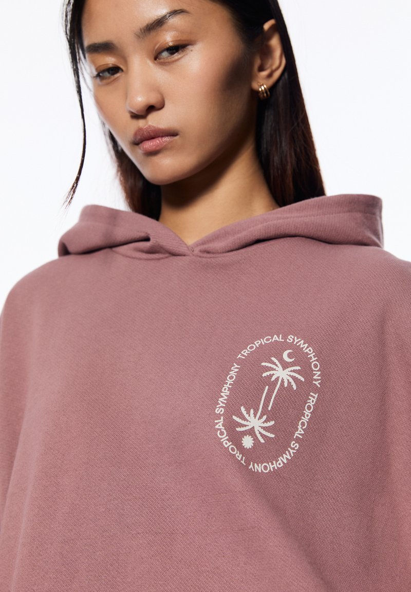 PULL&BEAR PALM TREE GRAPHIC - Kapuzenpullover - mottled pink/pink  