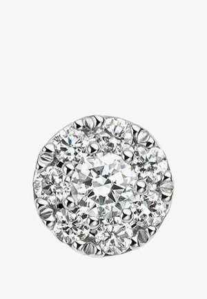 Pendientes en forma de clúster de plata redonda que presentan un gran diamante central rodeado de pequeños diamantes brillantes dispuestos en un patrón circular.