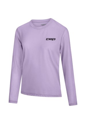 Long-sleeve lavender shirt made of textured fabric, featuring a crew neck and a black "cep" logo on the front.