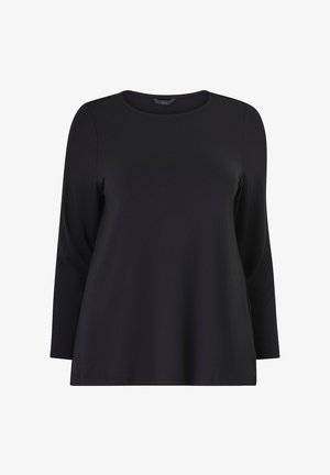 Sort langærmet top i et glat, strækbart stof. Har en rund halsudskæring og en afslappet pasform med lige kant og uden synlige detaljer.