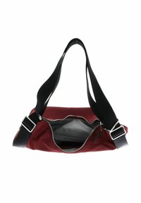 Borsa bordeaux con una superficie liscia, spallacci neri regolabili, cerniera argentata e un interno spazioso con una piccola tasca con zip.