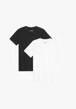 Due magliette a collo a V: una nera e una bianca. Realizzate in cotone, con maniche corte e una vestibilità classica. Design semplice, senza fantasie.