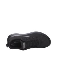 Scarpa sportiva nera con tomaia in rete, design con lacci, colletto imbottito e suola testurizzata con il marchio "Skechers GOWALK".