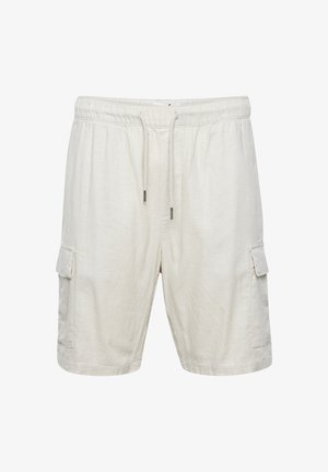 Pantaloni scurți cargo bej, confecționați dintr-un material ușor, cu un waistband elastic, sistem de închidere cu șnur și două buzunare laterale pentru cargo.