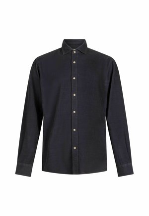 Tamso mėlyna ilga rankovėmis marškiniai su mygtukų apykakle ir šešiais sidabro mygtukais priekyje. Pagaminti iš tekstūruotos medžiagos.