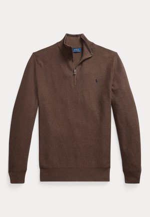 MESH-KNIT COTTON QUARTER-ZIP JUMPER - Pulóver - nutmeg brown heather