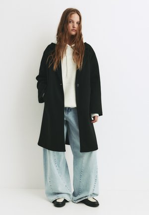 FELT TEXTURE WITH BUTTON - Palton clasic - black