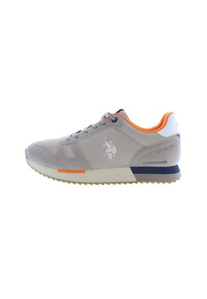 Sneaker beige e grigio di U.S. Polo Assn. con rivestimento arancione, logo bianco, chiusura a lacci e suola in gomma con motivo di battistrada.