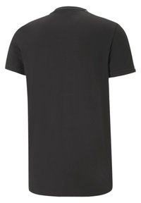 Black T-shirt made of smooth cotton, featuring a crew neck, short sleeves, and a plain design without any visible logos or patterns.