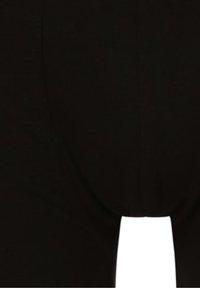 Leggings noirs en tissu extensible, dotés d'une taille haute, d'une texture lisse et sans motifs ni ornements visibles.