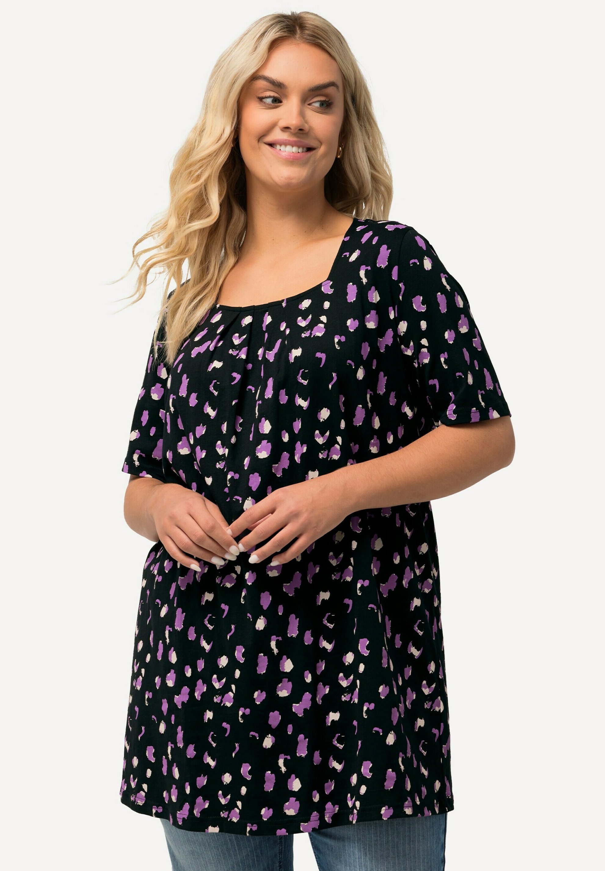 Ulla Popken T-Shirt Blütenzauber Donna - Girocollo, Vestibilità Classica - Maglia Con Stampa Floreale