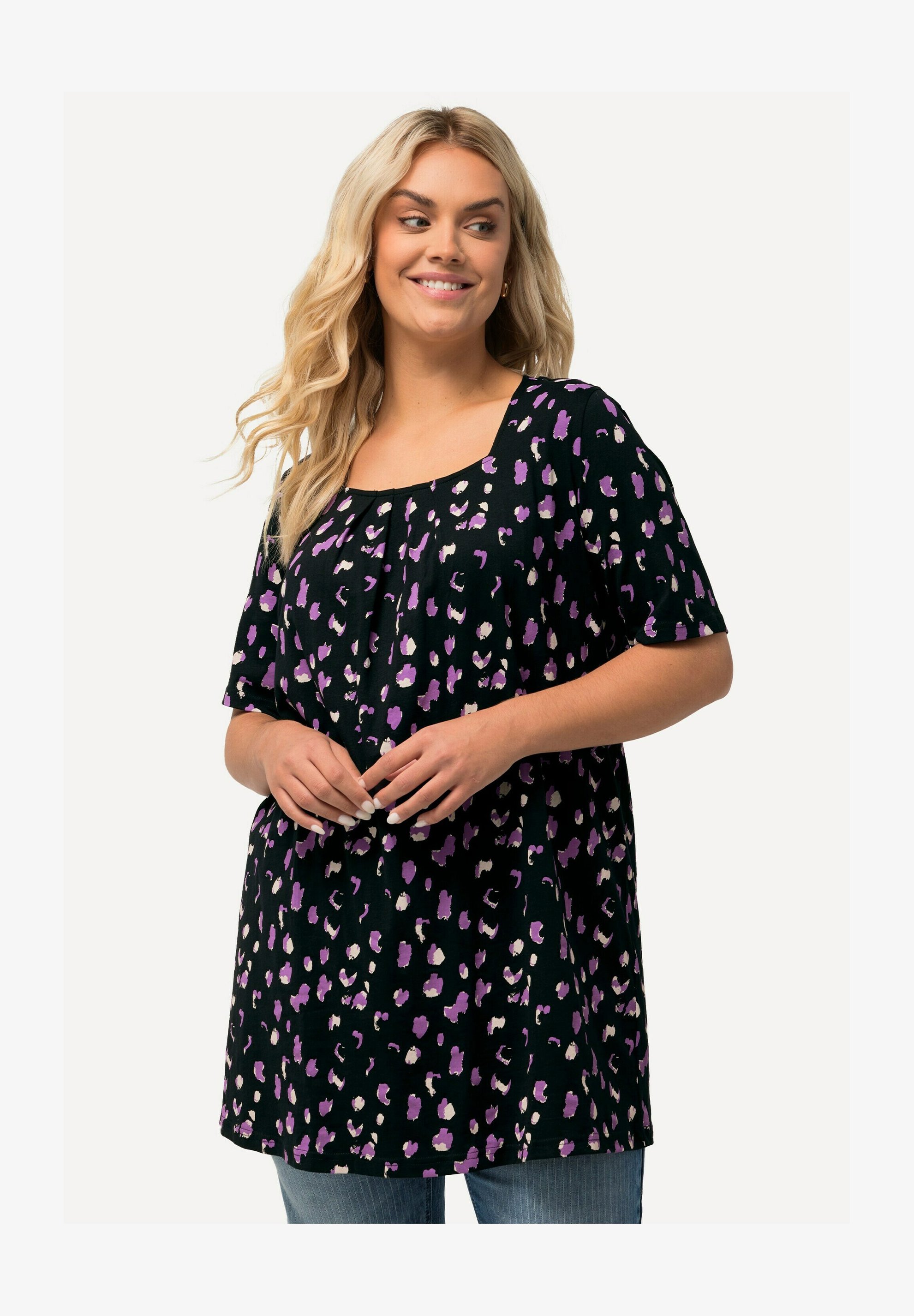 Ulla Popken T-Shirt Blütenzauber Donna - Girocollo, Vestibilità Classica - Maglia Con Stampa Floreale