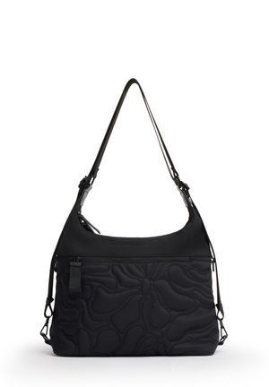 Borsa a tracolla nera con tracolla regolabile, design trapuntato testurizzato sul davanti e tasca con cerniera.