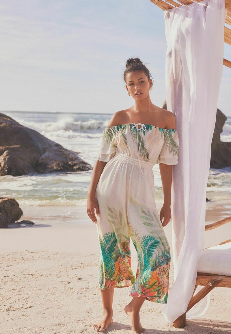 Next OFF SHOULDER - Overall / Jumpsuit - cream green tropical