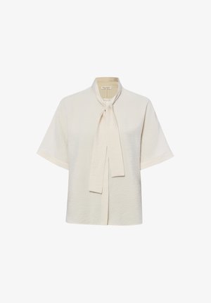 Cream short-sleeve blouse with a high collar and a front tie detail from Marc O'Polo, displayed against a white background.
