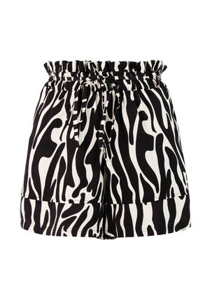 Zwart-witte zebra-print korte broek met elastische tailleband, verstelbare strik en een comfortabele, losse pasvorm. Gemaakt van lichtgewicht stof.