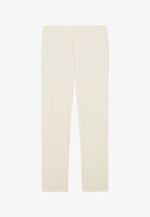 Krijtkleurige rechte broek met riemlussen en voorzakken.