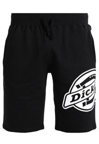 Shorts noirs à cordon avec poches avant et grand logo "Dickies" blanc sur la jambe droite.