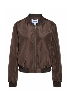 Brūna satīna bombieri jaka ar priekšējo rāvējslēdzēju, ribotām aprocēm un apakšu, kā arī sānu kabatām, ar iekšējā apkaklī "Noisy May" birku.