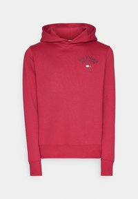 Czerwona bluza z kapturem wykonana z bawełny, z przednią kieszenią kangurka, długimi rękawami oraz regulowanym kapturem ze sznurkiem. Logo nadrukowane na piersi.