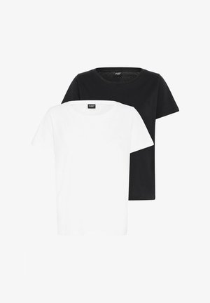 Black and white cotton t-shirts, short sleeves, round neck, solid colors with a slight stretch, and no visible patterns or accents.