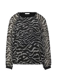 Blusa trasparente nera e grigia a motivo zebrapattern, con scollo rotondo, maniche lunghe e una vestibilità comoda. Presenta polsini elasticizzati e una texture sottile.