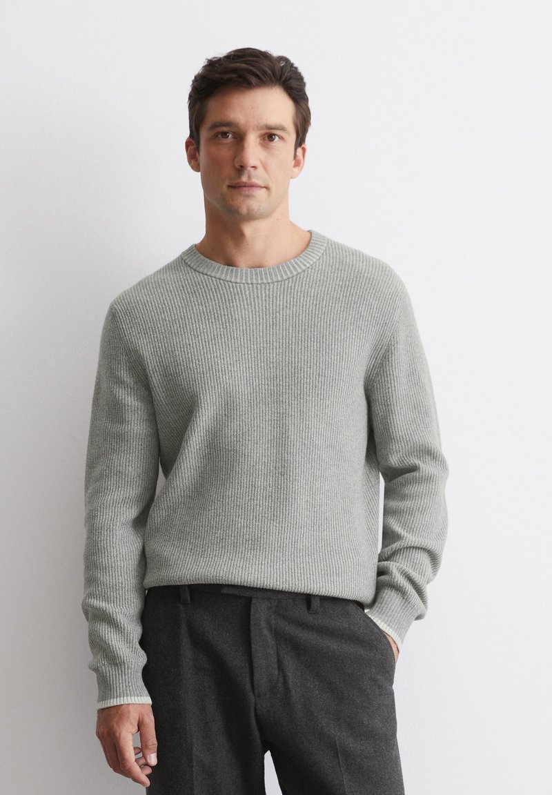 Marc O'Polo CREW NECK STRUCTURED WITH TIPPING - Strickpullover - grey melange