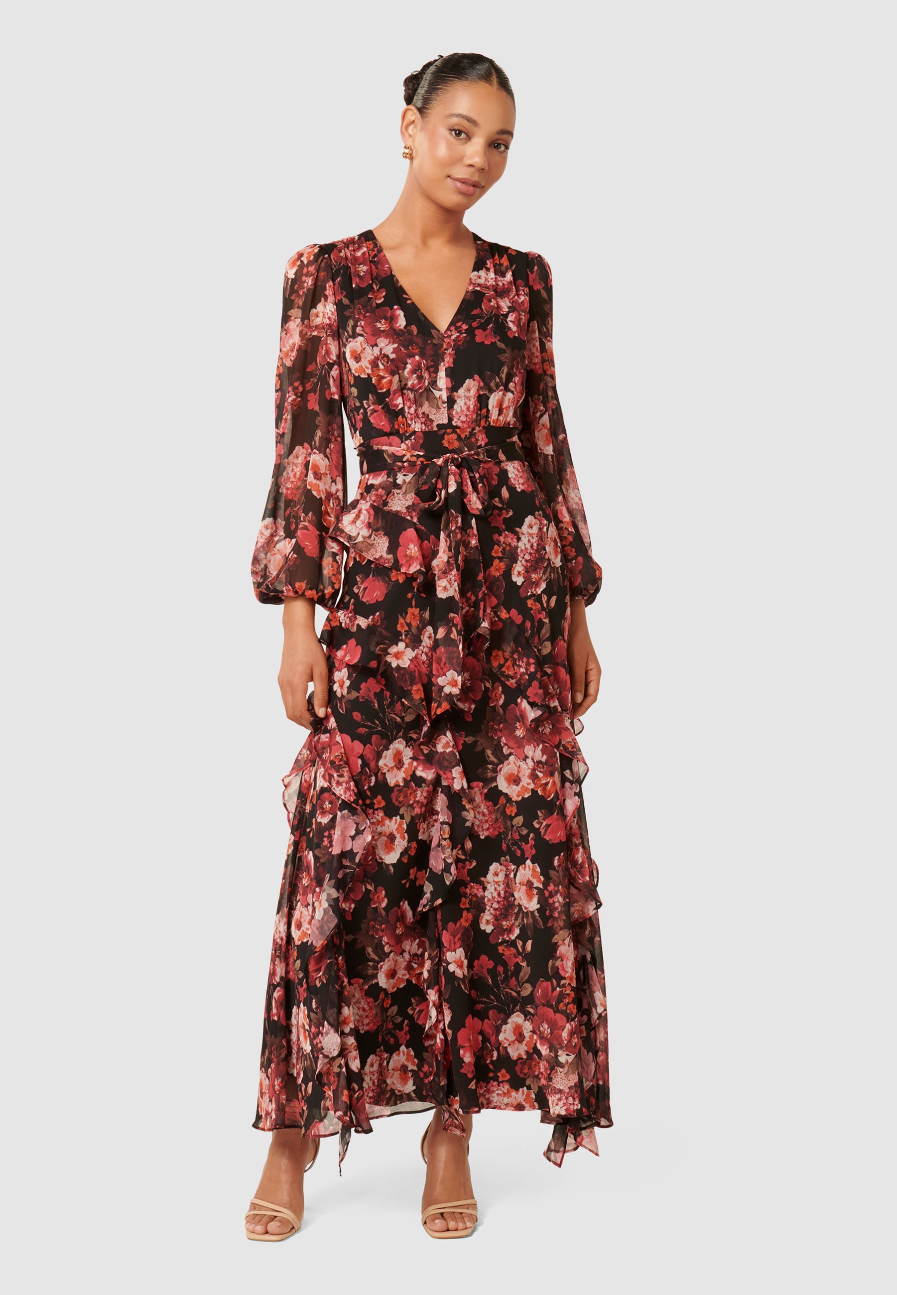 Forever New BESSIE LONG SLEEVE RUFFLE - Maxi dress - dark