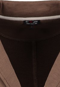 Felpa marrone con un interno in pile texturizzato. Presenta un collo a V e un'etichetta con la scritta "Key Largo Established 1990", taglia S.