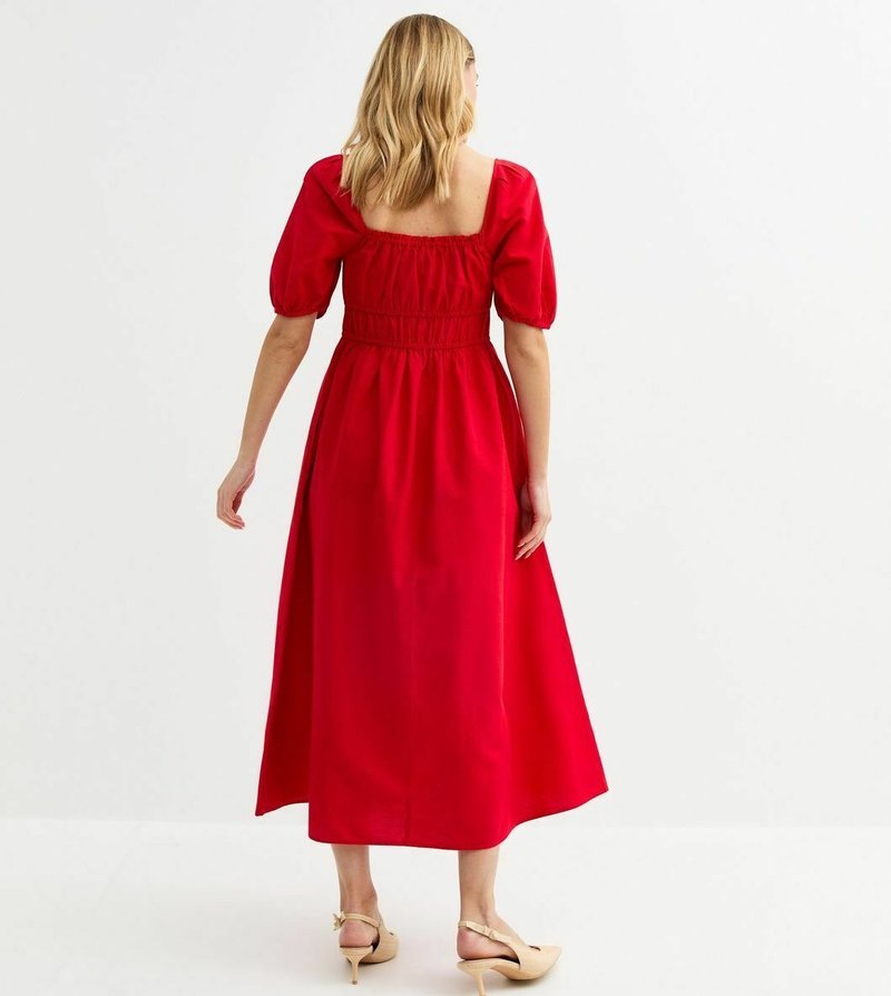 red dress new look New Look corsage detail satin slip midi dress in red