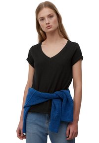 Marc O'Polo DENIM SHORT SLEEVE V NECK - Camiseta básica - black/negro ...