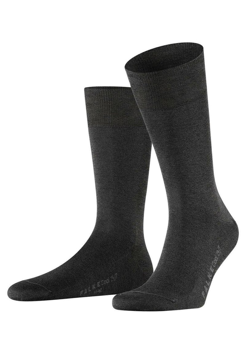 Dark gray ankle-length socks with a smooth texture, ribbed cuffs, and a subtle brand logo on the sole. Made from soft, stretchy material.