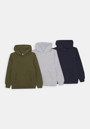 3 PACK - Bluza z kapturem - dark blue/light grey/khaki
